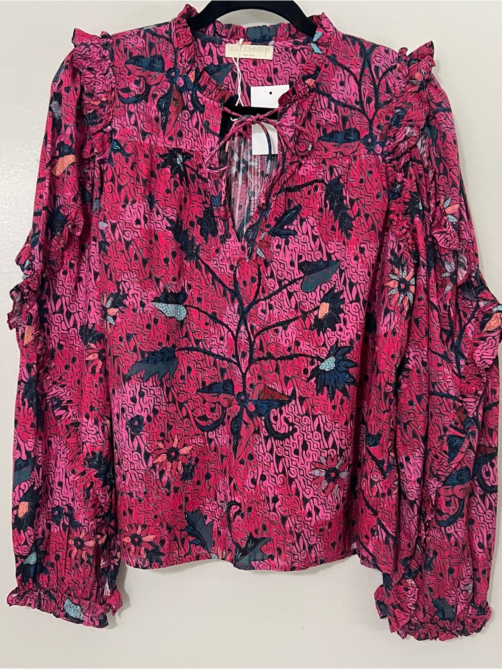 Ulla Johnson Manet Blouse Bright Cottage Pink Ruffled Peasant Top Snap Dragon 8